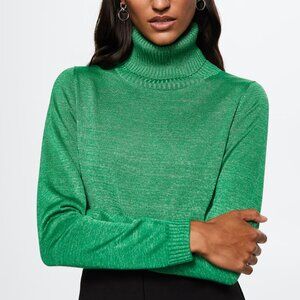 MANGO Women's Turtleneck lurex sweater in Green Size Small NWT